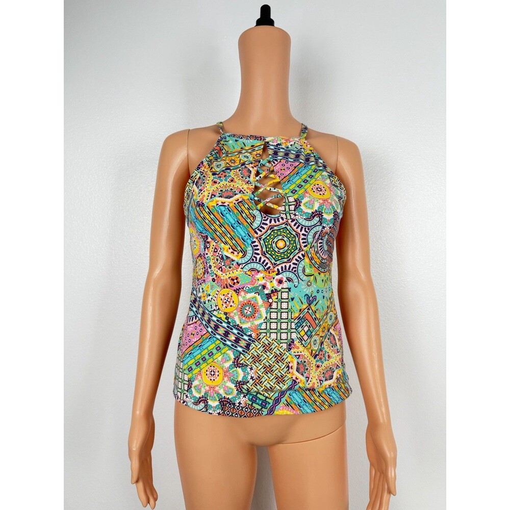 Bleu Rod Beattie Womens Tankini Swim Top High Neck Sunny Multi